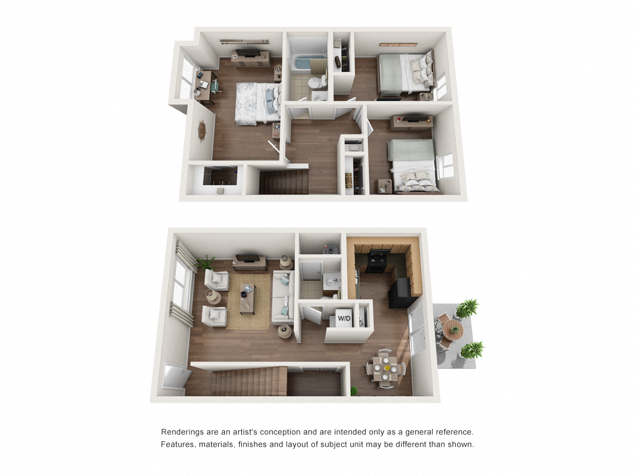 Floor plan for 3 beds, 1.5 baths, 1044 sqft